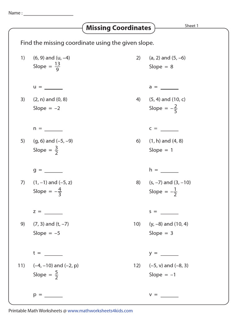 3 1 Missing Coordinates Given Slope Ws Homework Pdf