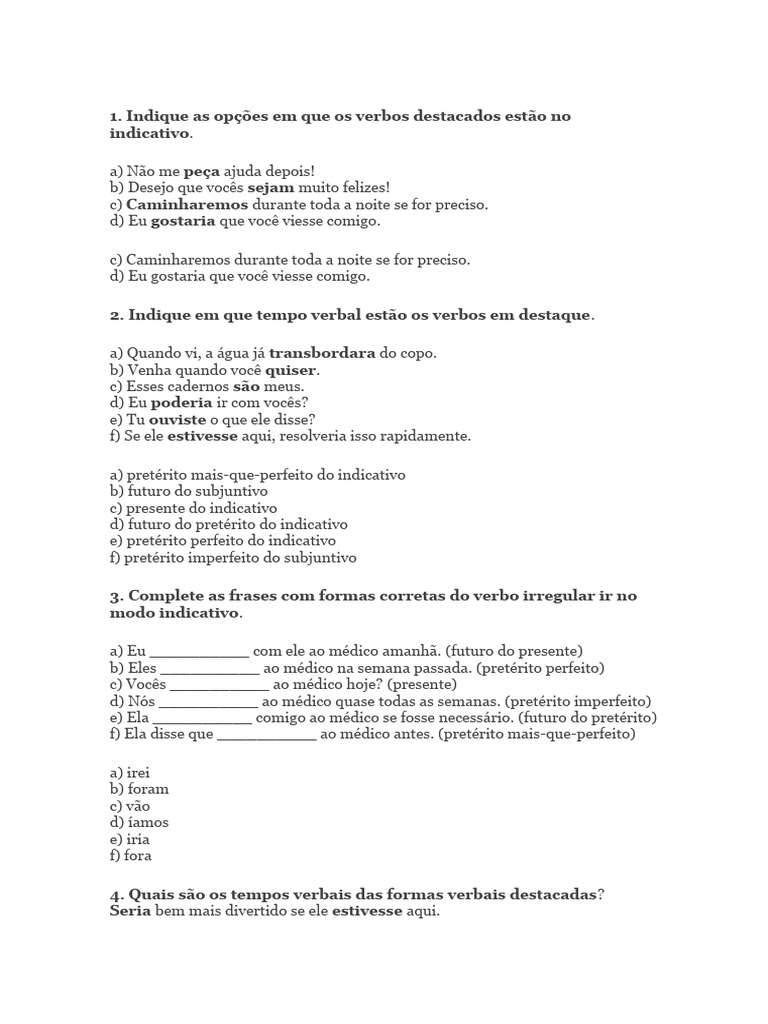 Exercícios de Conjugação Verbal 6º Ano | PDF | Morfologia | Linguística