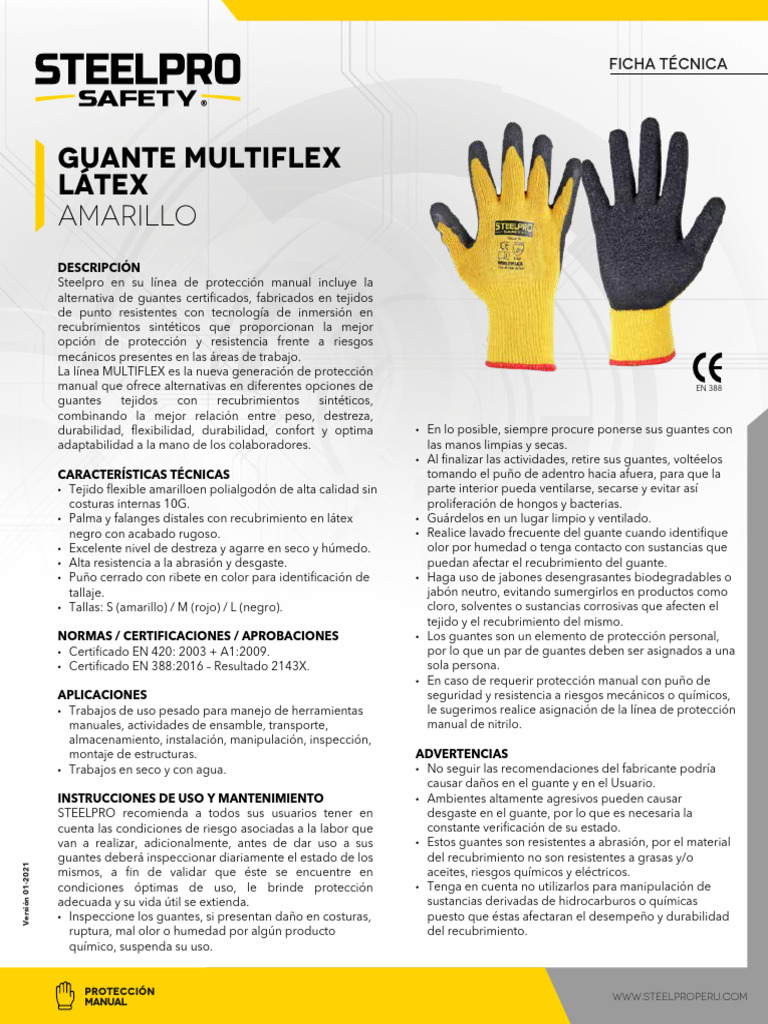 Ficha Técnica Guante Multiflex Steelpro | PDF | Guante | Perú