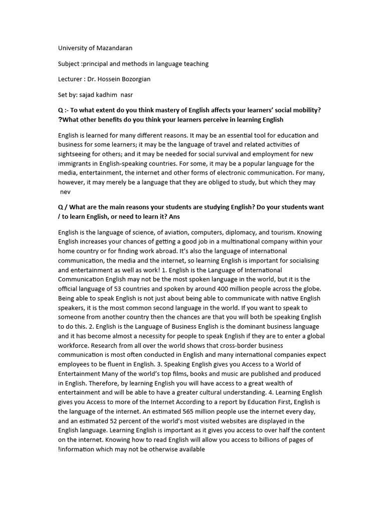 Importance of English in Education | PDF | Career & Growth | Language ...