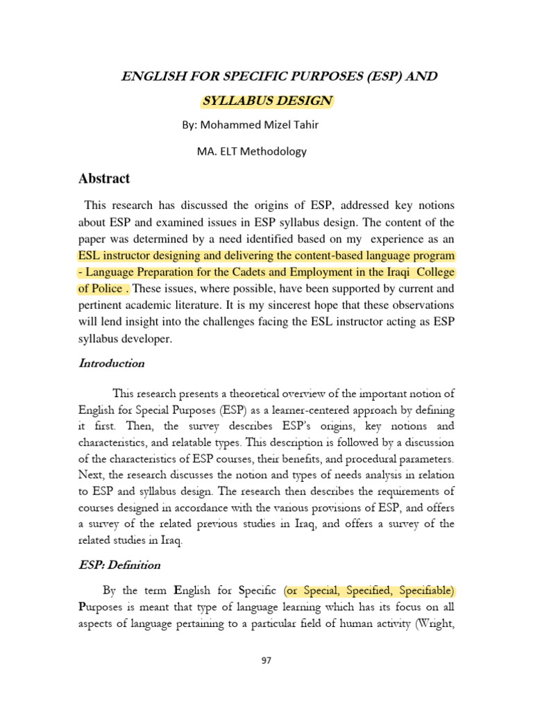 ESP Syllabus Design Insights for ESL | PDF | Language Arts & Discipline ...