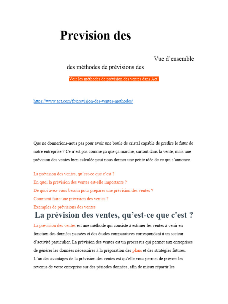 Fait Méyhode de Prévision Des Ventes | PDF | Sodles | Gestion de la ...