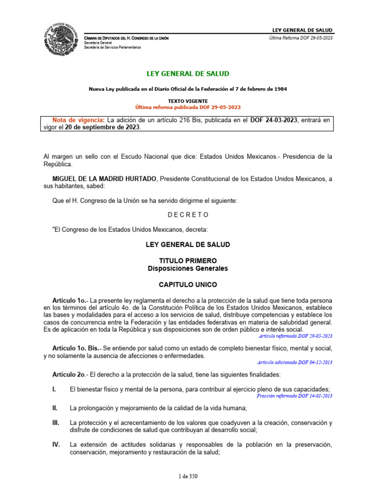 Ley General de Salud: Últimas Reformas | PDF | Cuidado de la salud ...