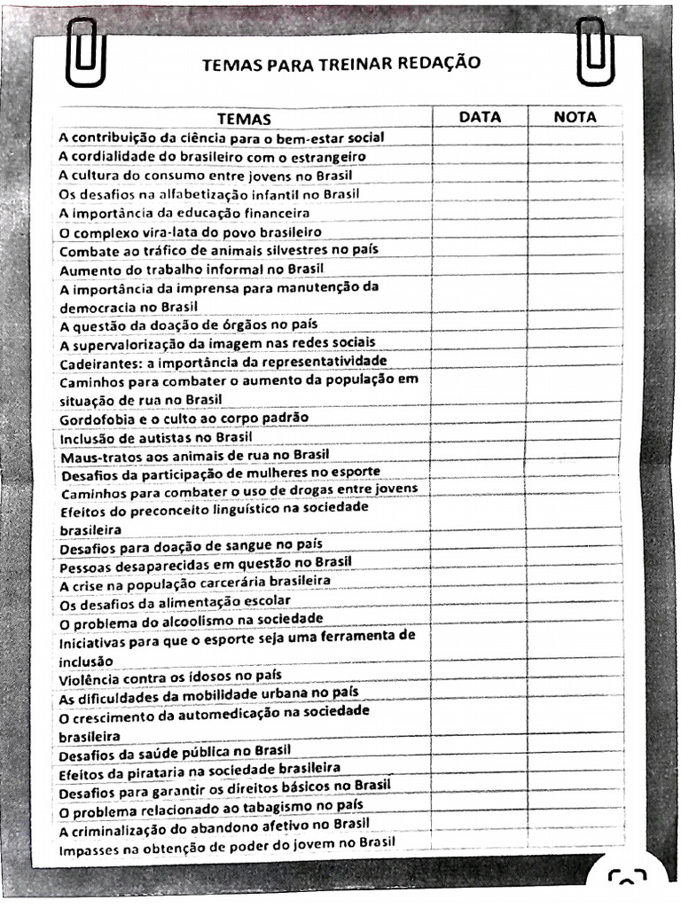 Temas para Treinar Redação | PDF