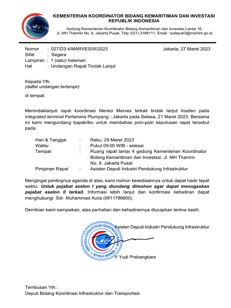 20230327 Undangan Tindak Lanjut Rakor Menko Pdf