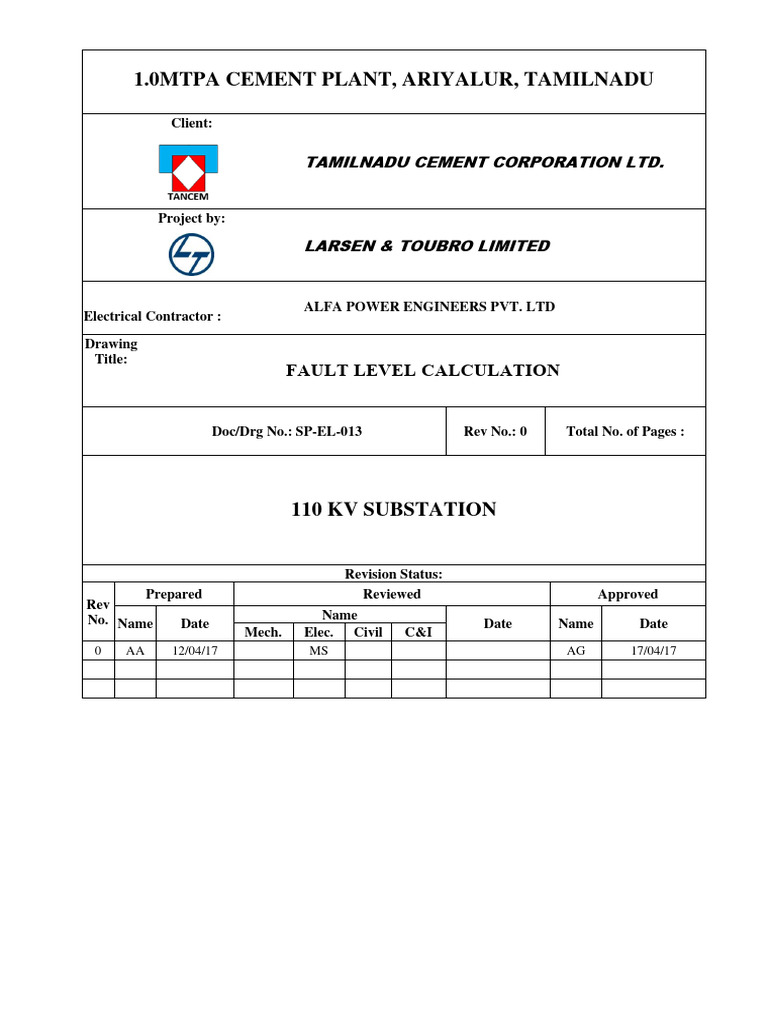 Fault Level Calculation PDF Transformer Electric Power Transmission