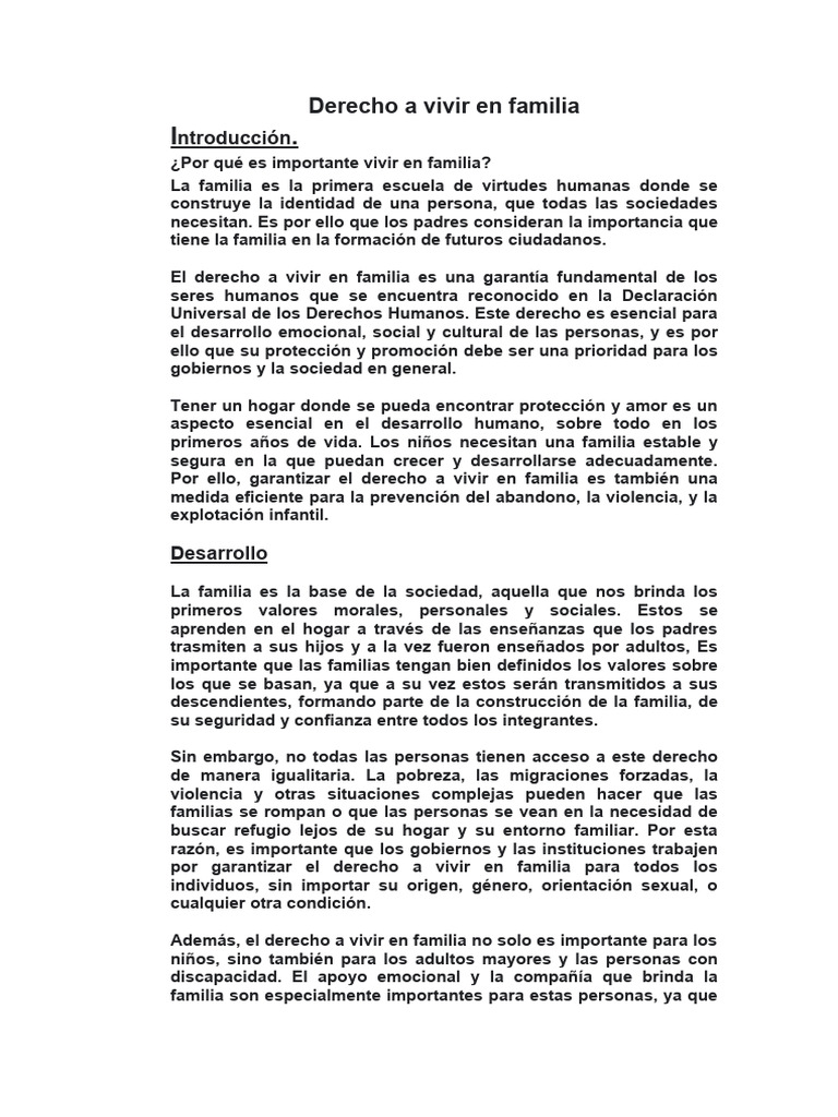 Derecho a Vivir en Familia: Importancia y Protección | PDF | Familia ...