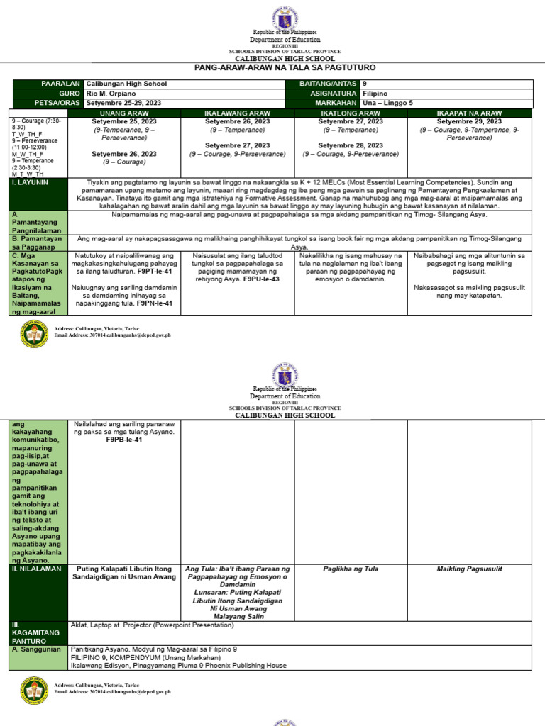Dll Filipino 9 Week 5 Pdf