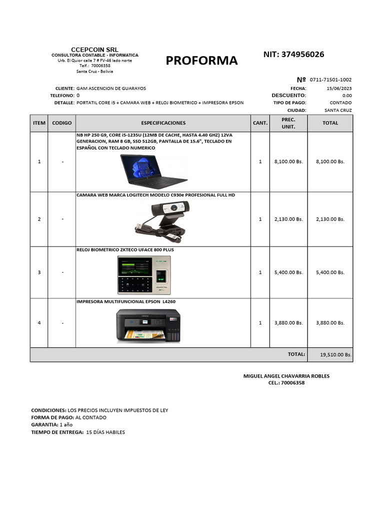Proforma Equipos Informáticos Santa Cruz | PDF | Hardware de la ...