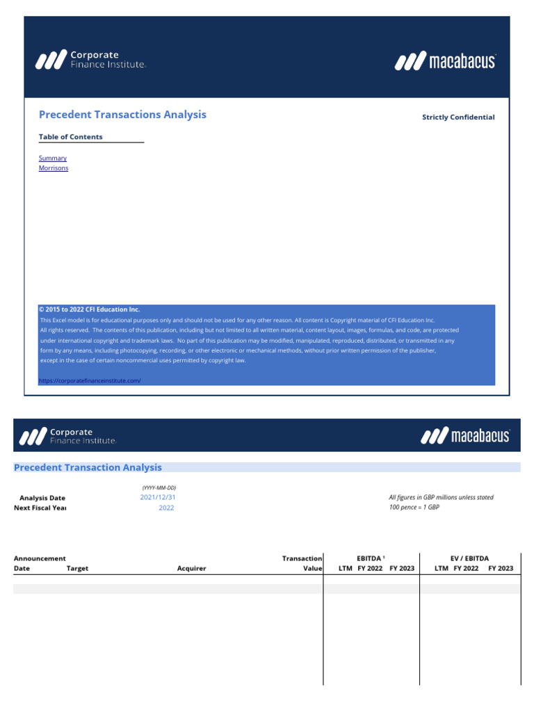 Transaction Comps Template Pdf