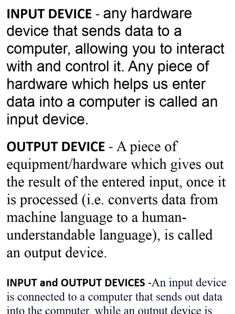 Input and Output Devices Explained | PDF | Image Scanner | Computer ...