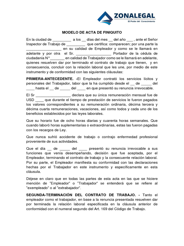 Modelo de Acta de Finiquito Laboral | PDF | Finanzas y dinero
