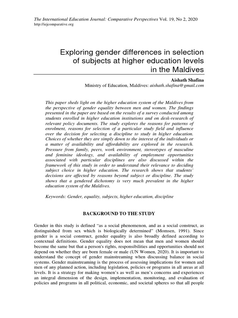 Gender Differences in Maldives Education | PDF | Wellness