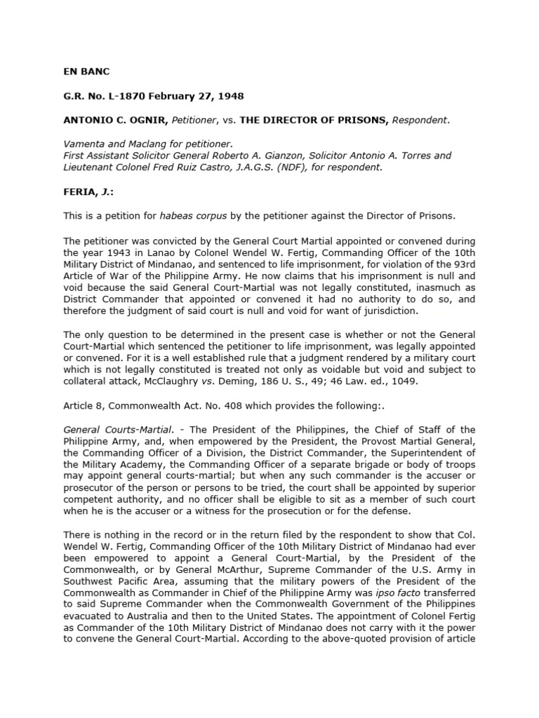 Ognir v. Director of Prisons PDF Court Martial Affidavit