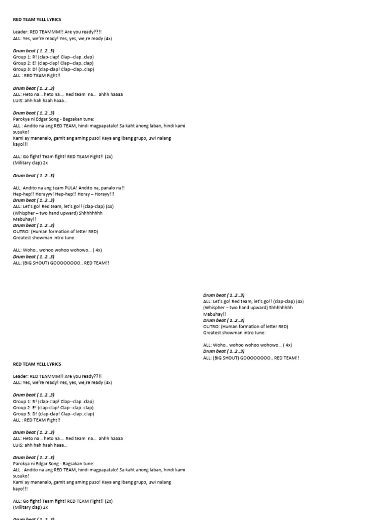 Red team yell lyrics pdf