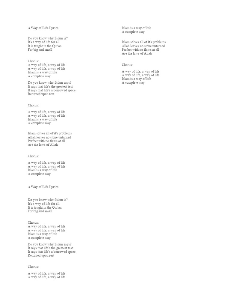A Way of Life Lyrics PDF