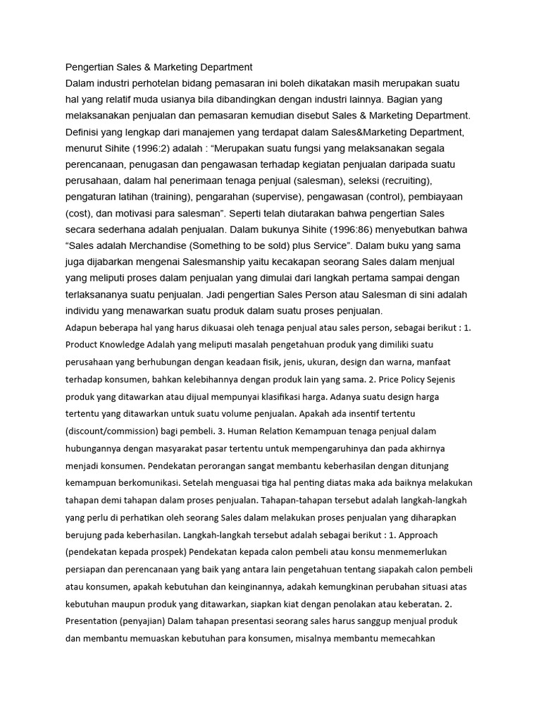 Struktur Organisasi Sales Hotel | PDF