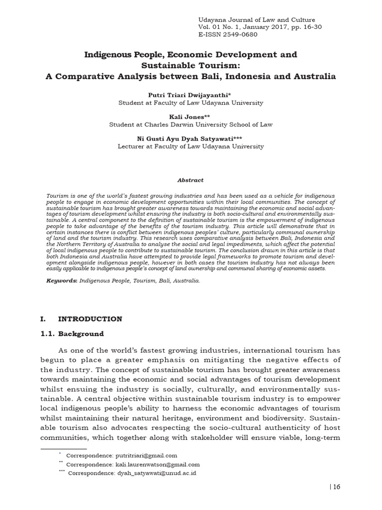 Indigenous People, Economic Development and Sustainable Tourism: A Comparative Analysis Between 