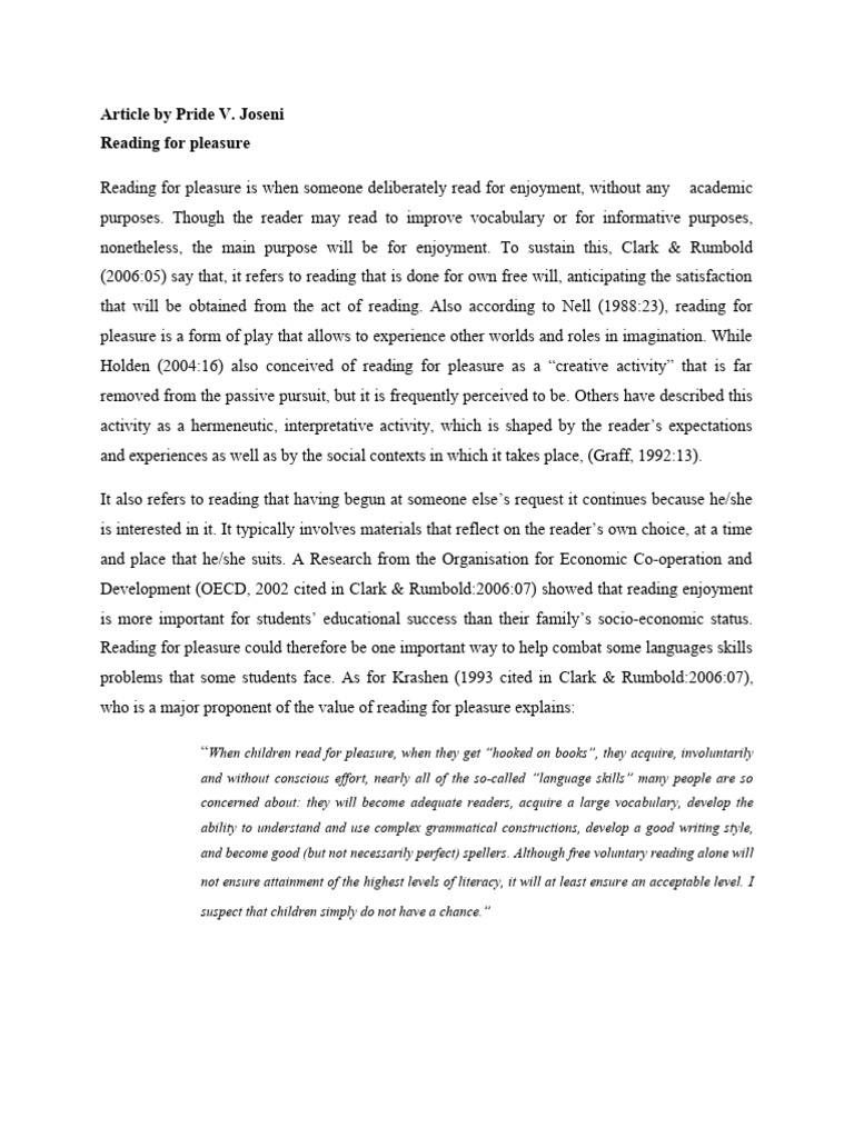 Reading For Pleasure Pdf