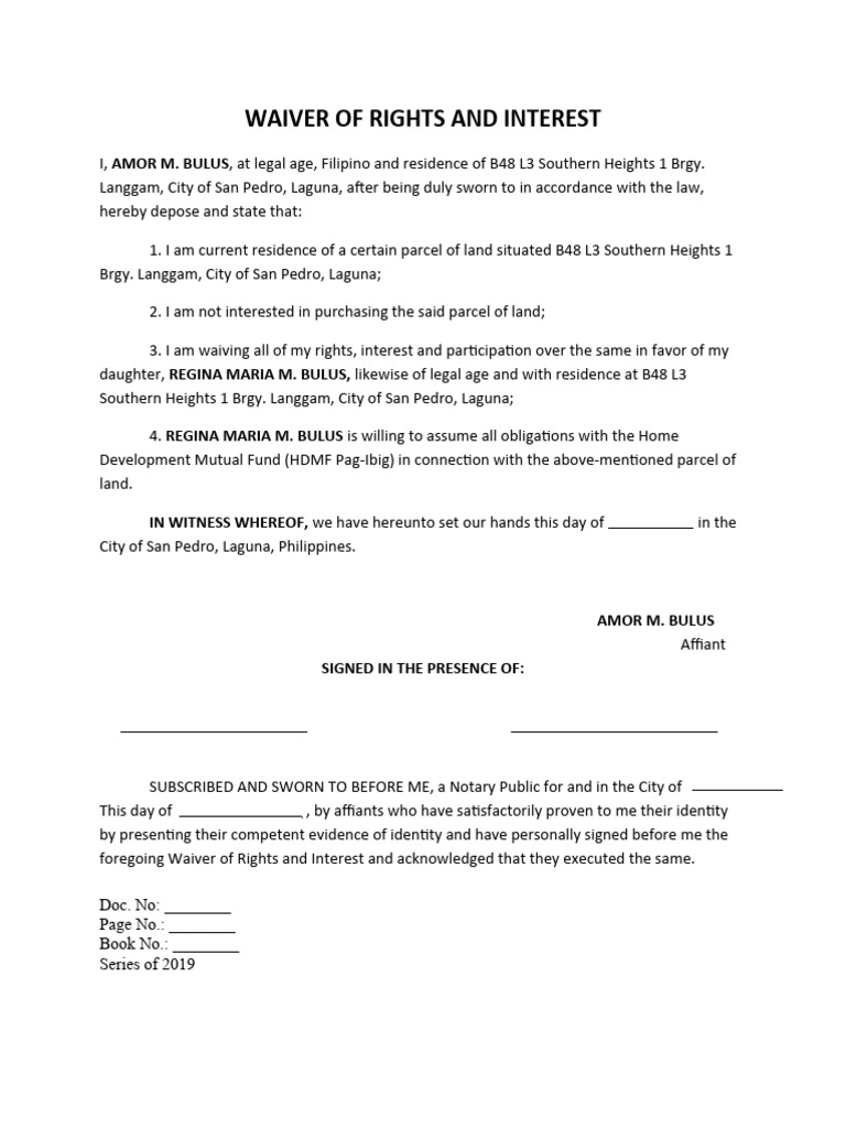 Waiver of Rights and Interest | PDF | Law