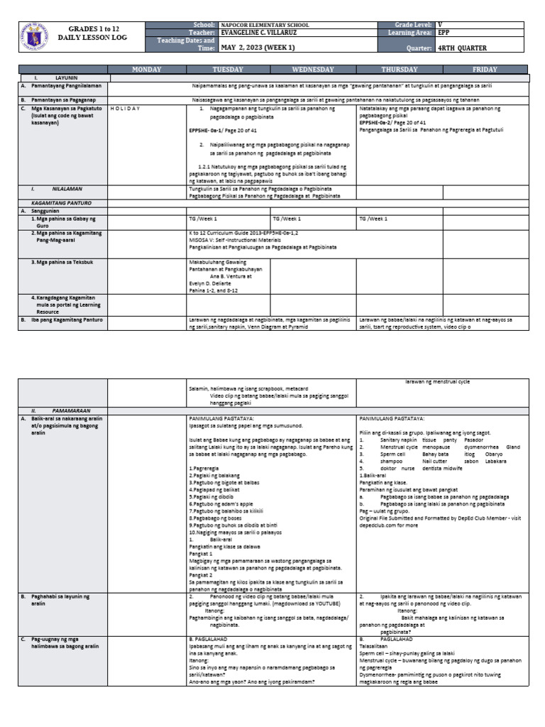 DLL - Epp 5 - Q1 - W1 | PDF