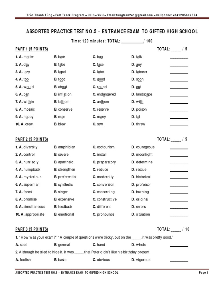 Practice Test No 5 | PDF