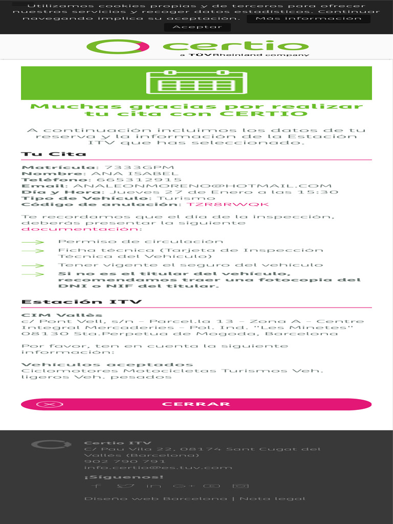 Certio ITV Cita ITV Confirmada PDF