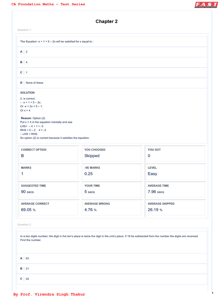 CA Foundation Test Series Chapter 2 | PDF