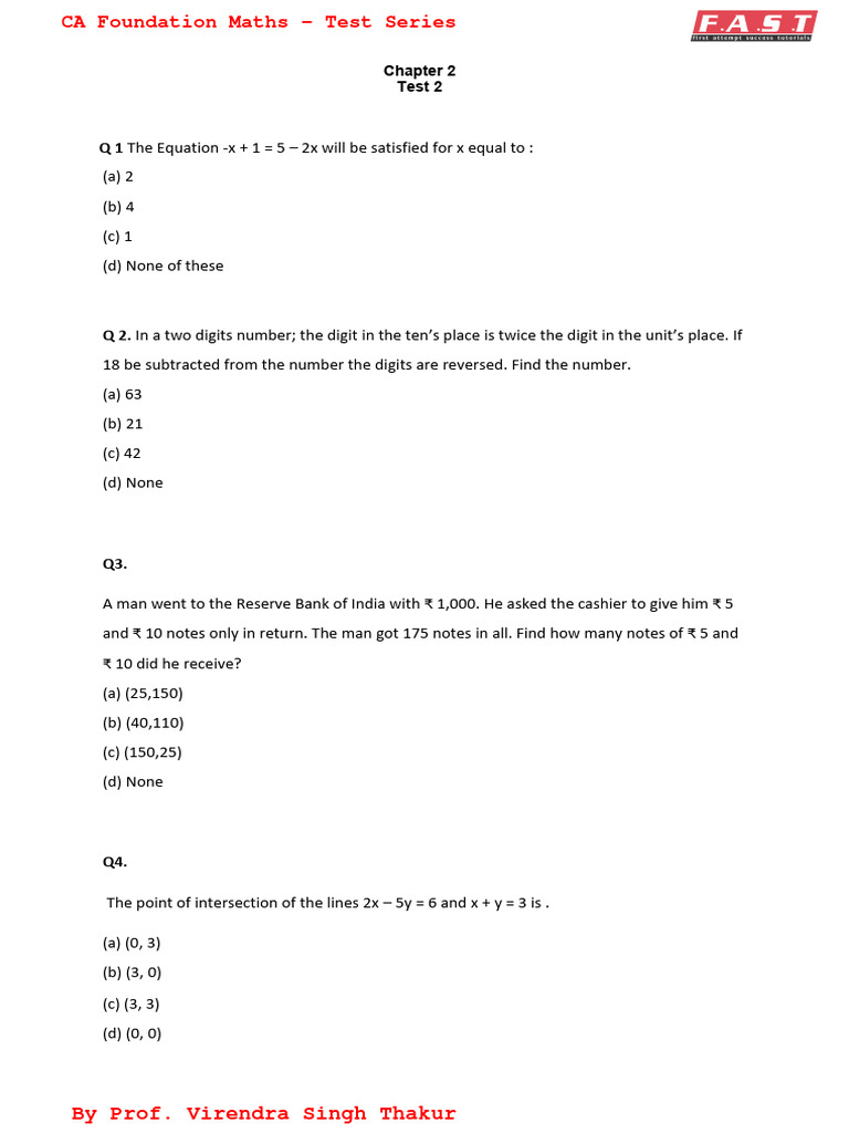 Chapter 2 Ca Test Series Pdf Equations Mathematical Concepts