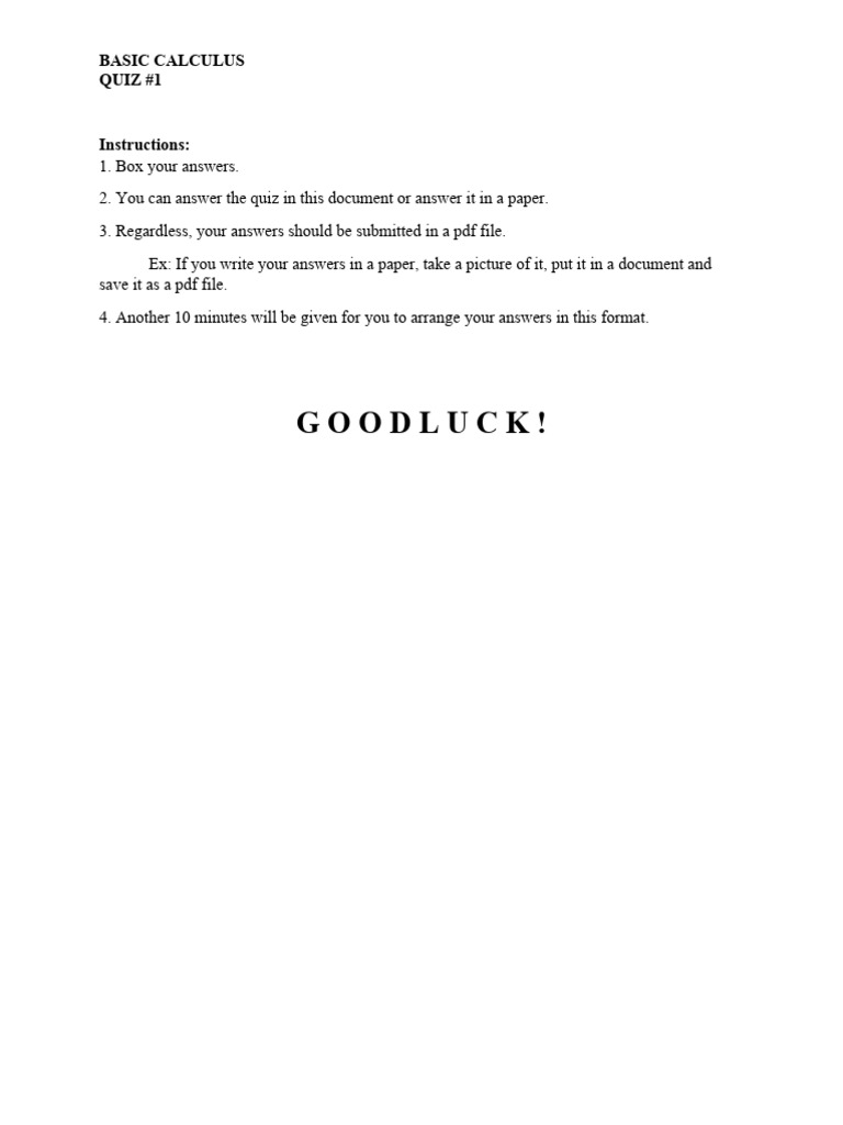 Basic Calculus Quiz 1 PDF