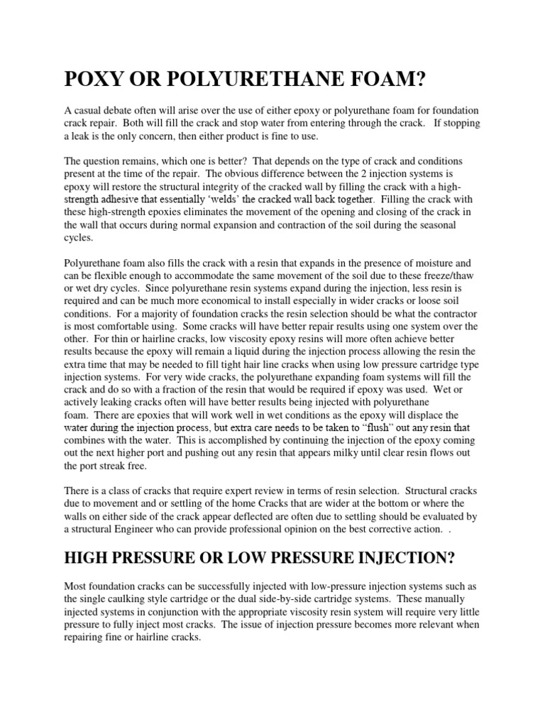 Epoxy vs Polyurethane for Crack Repair | PDF | Epoxy | Polyurethane