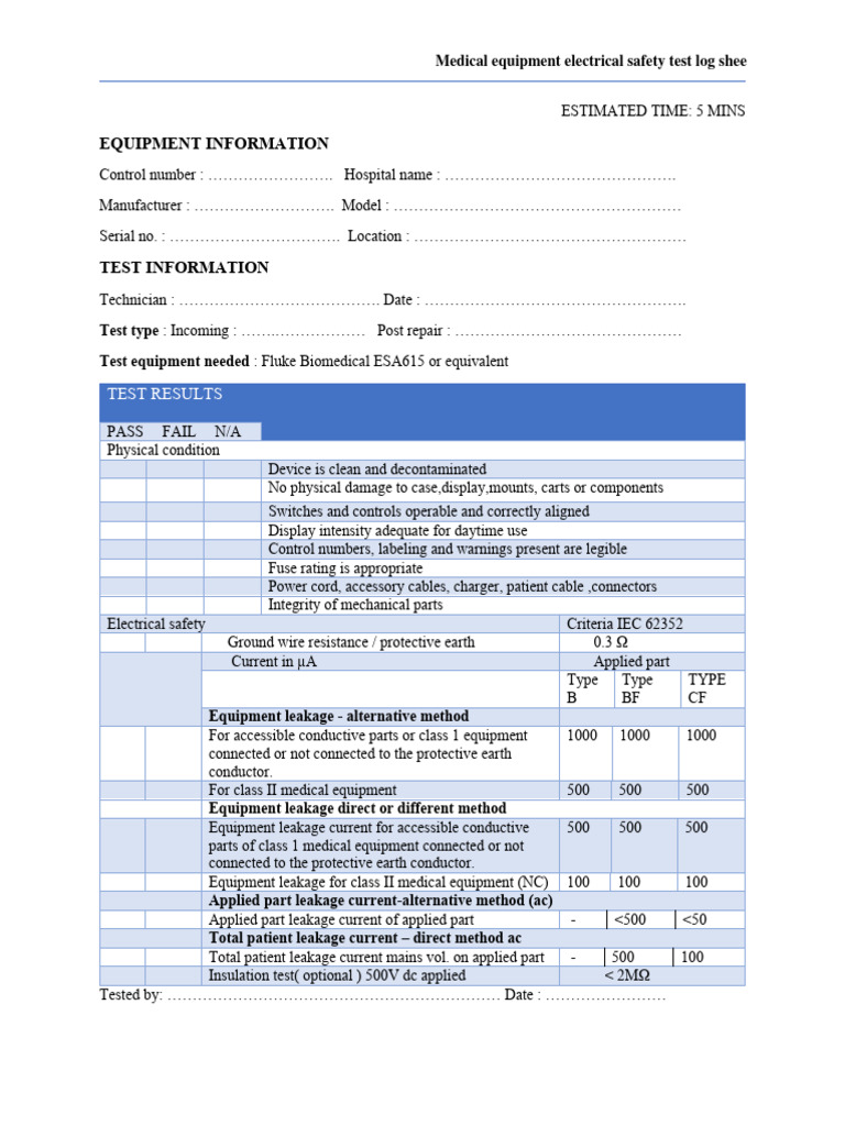 Electrical Safety Test PDF Medical Device Electrical Wiring