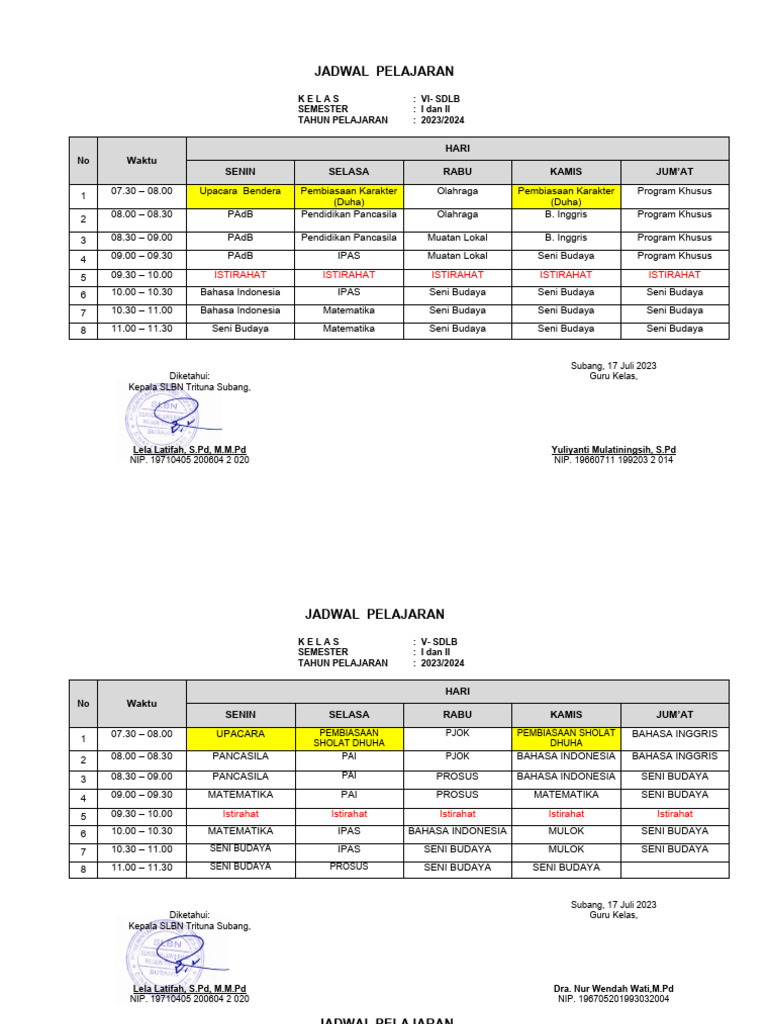 Jadwal Pelajaran | PDF