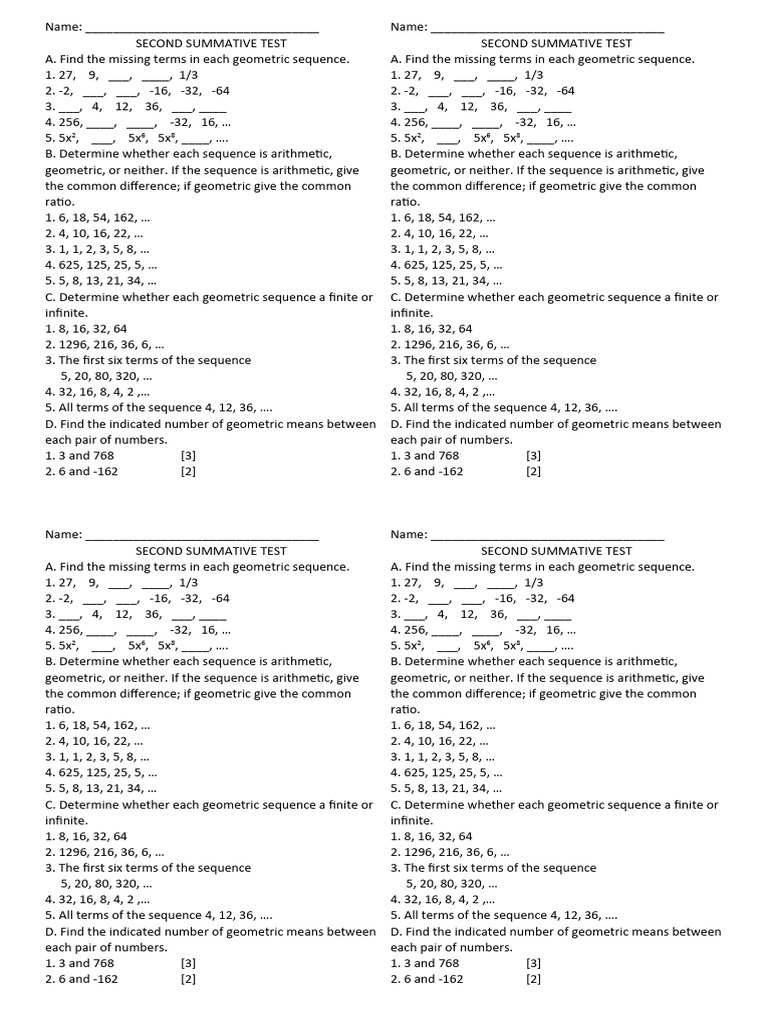 Q1 Second Summative Test G10 | PDF | Sequence | Mathematical Objects
