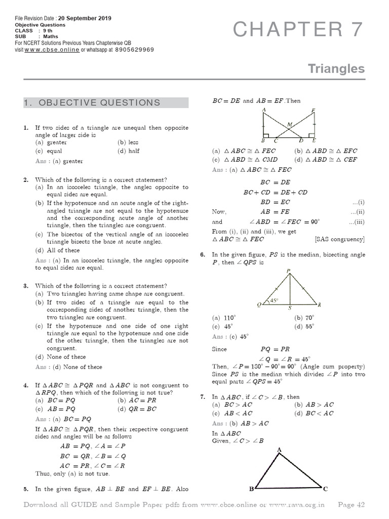 Triangles Mcqs PDF Triangle Geometry
