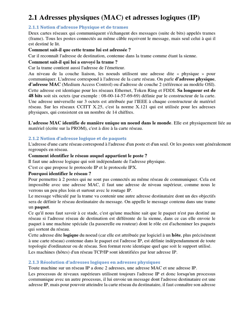 Adresses MAC et IP : Guide complet | PDF | Adresse IP | Protocoles Internet