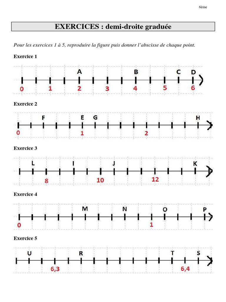 Exercices sur la demi-droite graduée 6ème | PDF | Méthodes et ...