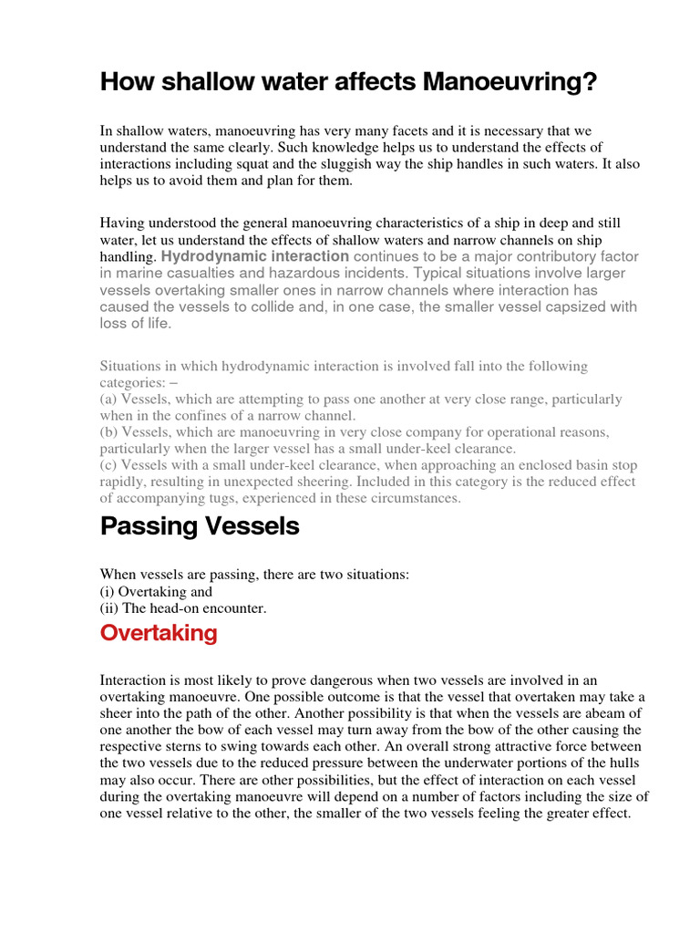 Impact of Shallow Water on Ship Maneuvering | PDF | Ships | Tugboat