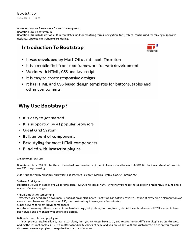 Bootstrap Notes PDF
