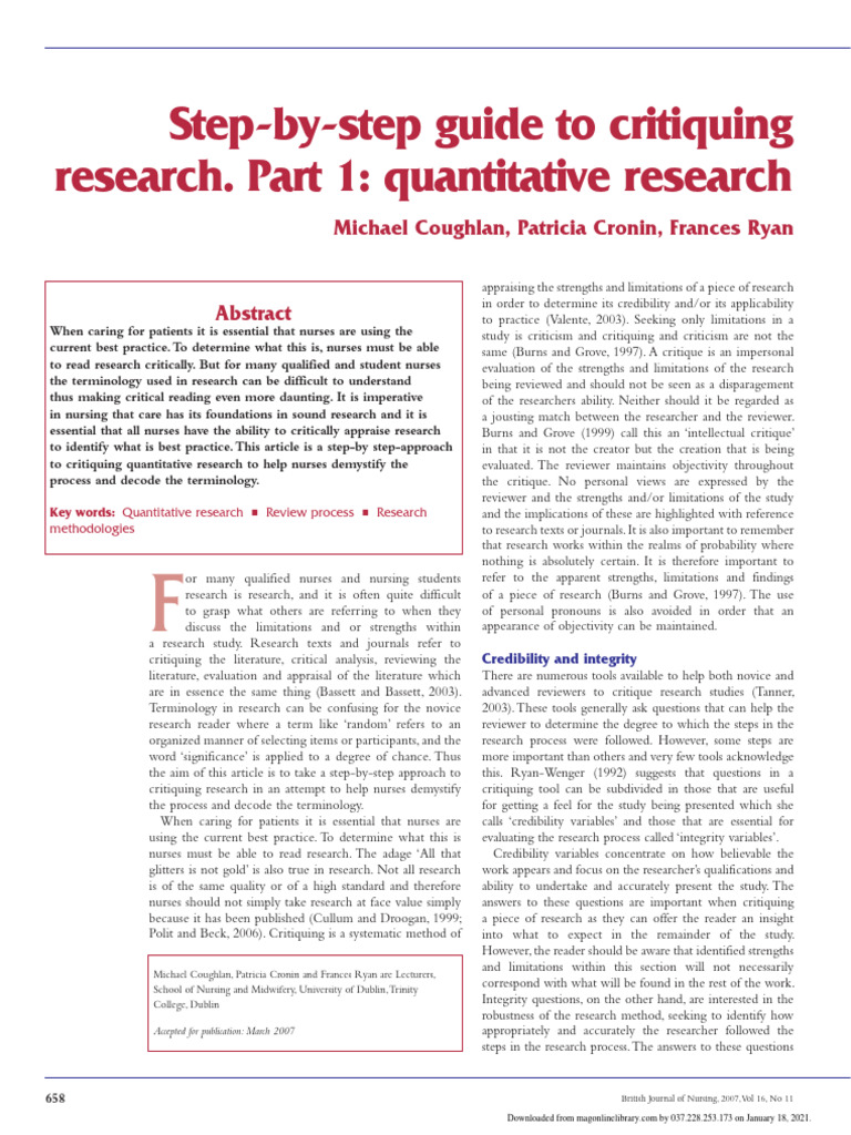 Coughlan Et Al Critiquing Research | PDF