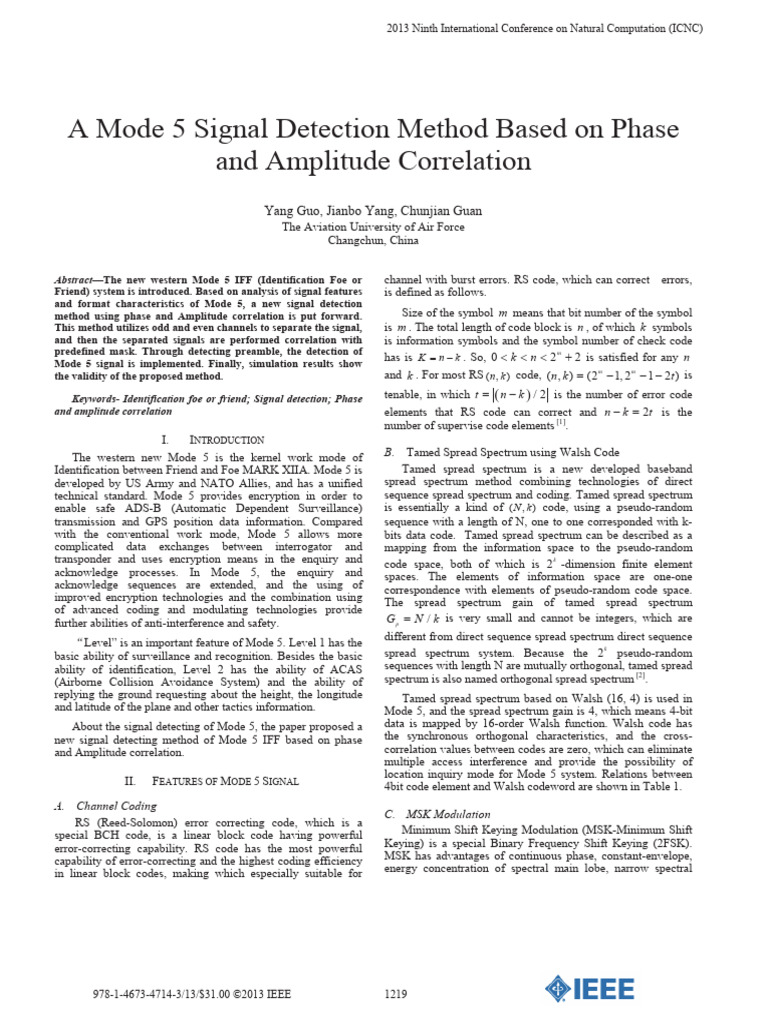 Mode 5 IFF Signal Detection Method | PDF | Modulation | Signal To Noise ...