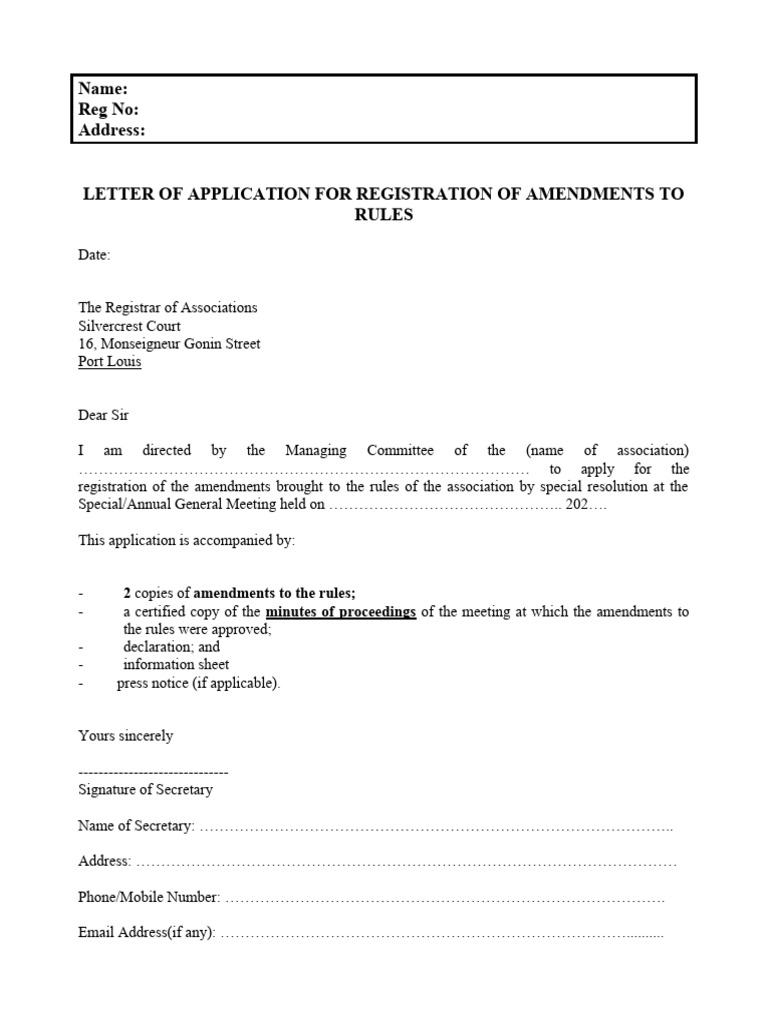 4 Application For Registration of Amendment of Rules of Association ...