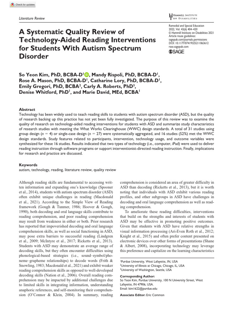 Kim et al 2021 a systematic quality review of technology aided reading