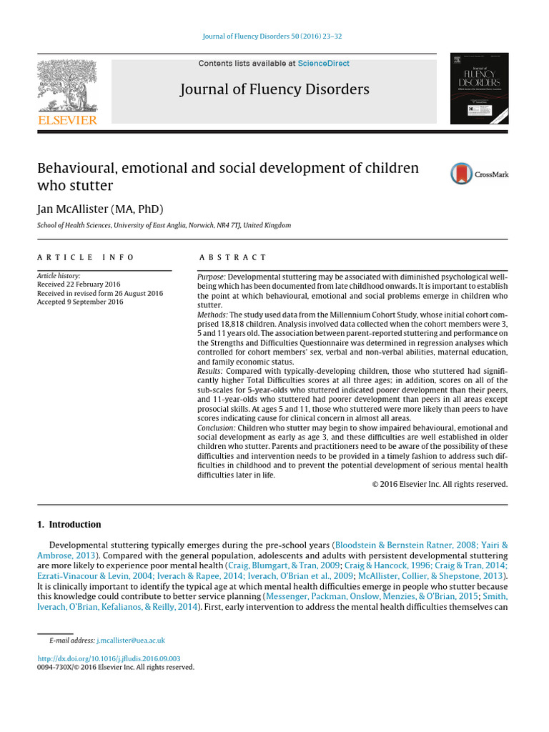Behavioural, Emotional and Social Development of Children Who Stutter ...