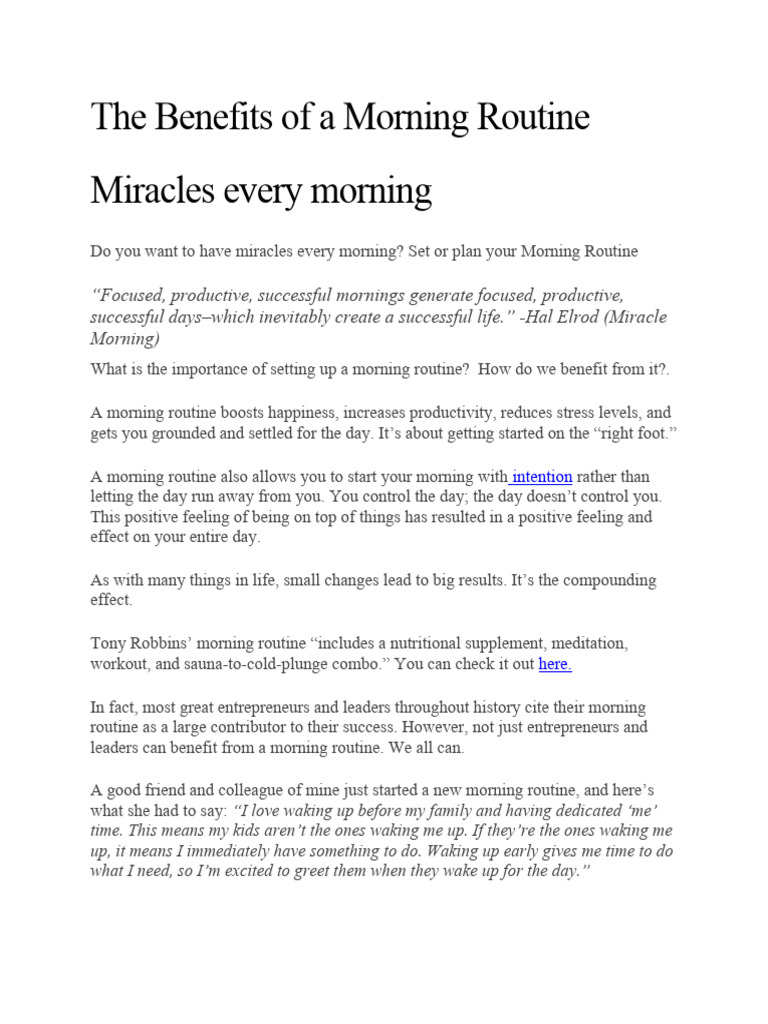 The Benefits of a Morning Routine PDF
