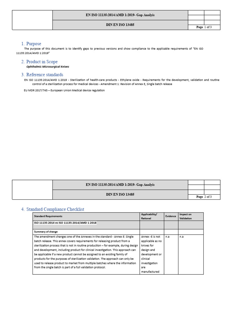 EN ISO 11135 2014 AM2019 GAP-Analysis 2022-07-05 | Download Free PDF ...