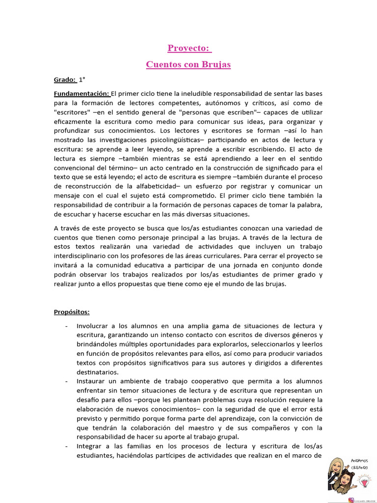 Proyecto de Cuentos con Brujas 1° Grado | PDF | Brujería