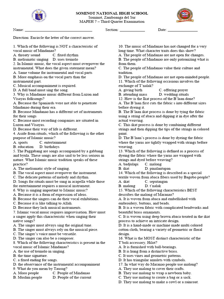 3rd Quarter Exam | PDF