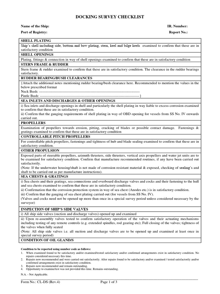 DDocking Survey Checklist PDF Propeller Rudder