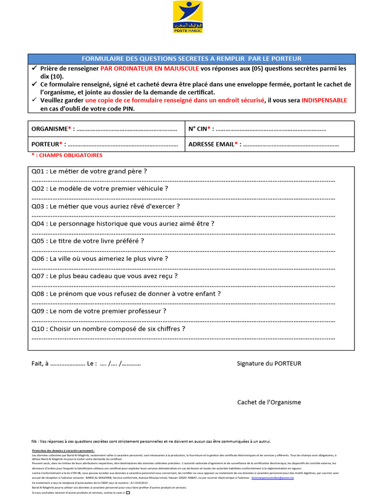 Formulaire Questions Secrètes Pdf
